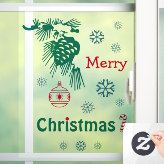 Groene Rode Blauwe Kerst Raamsticker (Huis)