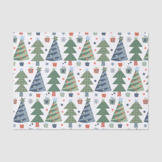 Groene Rode Blauwe Kerstbomen Festive Trendy Tissuepapier (Voorkant)