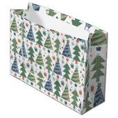 Groene rode blauwe kerstbomen groot cadeauzakje (Voorkant Gekanteld)
