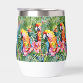 Groene, rode, blauwe papegaaien en tropische bloem (Rechts)