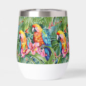 Groene, rode, blauwe papegaaien en tropische bloem (Achterkant)