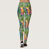 Groene, rode, blauwe papegaaien en tropische bloem leggings (Achterkant)