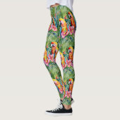 Groene, rode, blauwe papegaaien en tropische bloem leggings (Links)