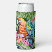 Groene, rode, blauwe papegaaien en tropische bloem seltzer blikjeskoeler (Seltzer Achterkant)
