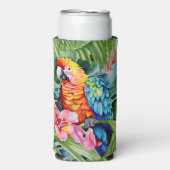 Groene, rode, blauwe papegaaien en tropische bloem seltzer blikjeskoeler (Seltzer Voorkant)