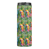 Groene, rode, blauwe papegaaien en tropische bloem thermosbeker (Achterkant)