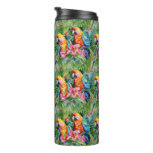 Groene, rode, blauwe papegaaien en tropische bloem thermosbeker (Geroteerd rechts)