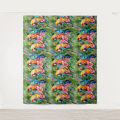 Groene, rode, blauwe papegaaien en tropische bloem wandkleed (Voorkant)