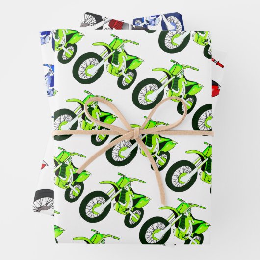 Groene, rode, blauwe, vuile motorfiets inpakpapier vel (In situ)