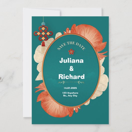 Groene Rode Bloem Decoratie Huwelijksuitnodiging Kaart (Voorkant)