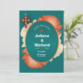 Groene Rode Bloem Decoratie Huwelijksuitnodiging Kaart (Staand voorkant)