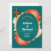 Groene Rode Bloem Decoratie Huwelijksuitnodiging Kaart (Voorkant / Achterkant)