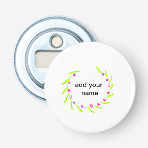 groene rode bloem groene blad krans naam toevoegen button flesopener