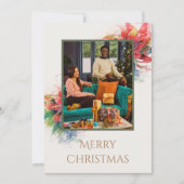 Groene Rode Bloemen Illustratie Kerstgroet Kaart (Voorkant)