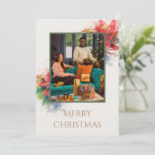 Groene Rode Bloemen Illustratie Kerstgroet Kaart (Staand voorkant)