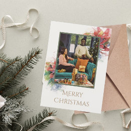 Groene Rode Bloemen Illustratie Kerstgroet Kaart