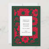 Groene Rode Bloemen Waterverf Vakantie Kaart (Voorkant)