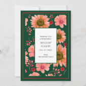 Groene Rode Bloemen Waterverf Vakantie Kaart (Voorkant)