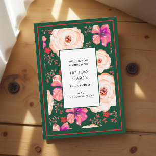 Groene Rode Bloemen  Waterverf Vakantie Kaart