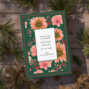 Groene Rode Bloemen  Waterverf Vakantie Kaart