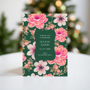 Groene Rode Bloemen  Waterverf Vakantie Kaart