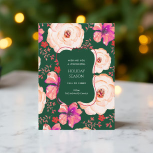 Groene Rode Bloemen  Waterverf Vakantie Kaart