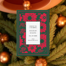 Groene Rode Bloemen  Waterverf Vakantie Kaart