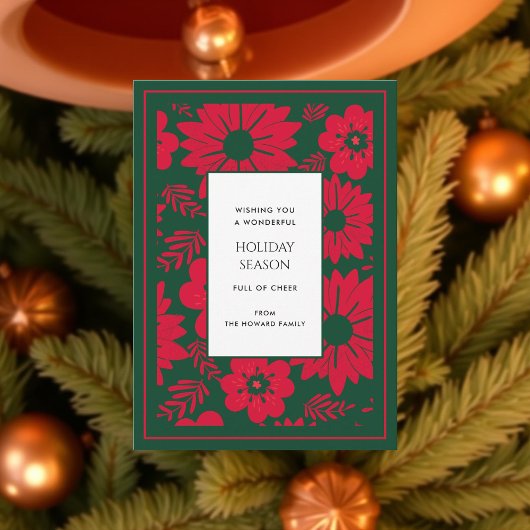 Groene Rode Bloemen Waterverf Vakantie Kaart