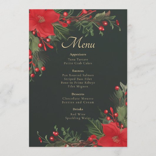 Groene Rode Botanische Vakantie Kerstfeest Menu (Voorkant)