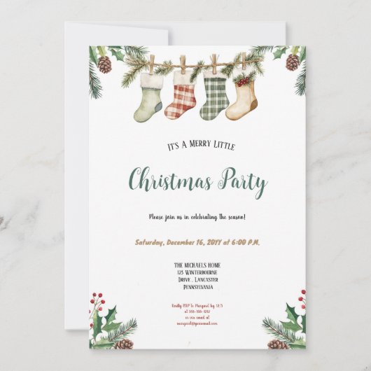 GROENE, RODE, BRUINE KERSTPARTY UITNODIGING (Voorkant)