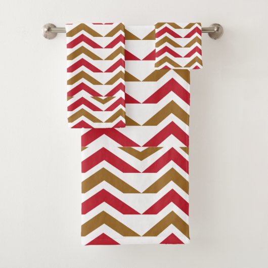 Groene rode Chevron Stripe Pattern Bad Handdoek (Insitu)