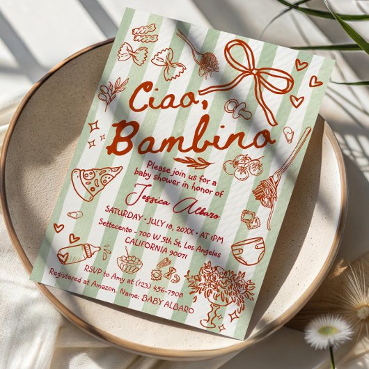 Groene Rode Ciao Bambino Italiaanse Uitnodiging