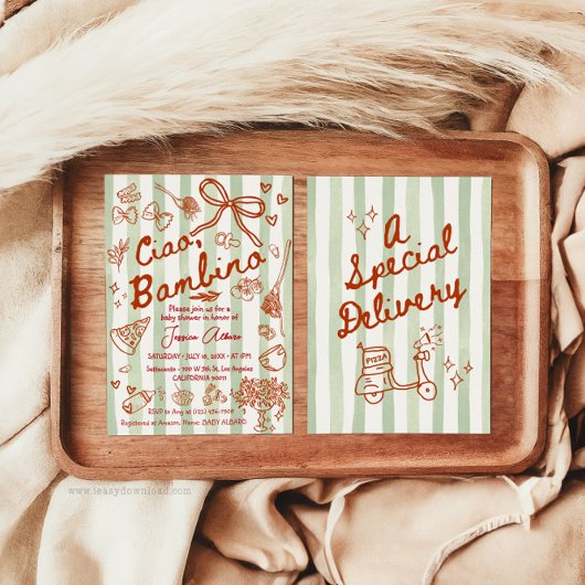 Groene Rode Ciao Bambino Italiaanse Uitnodiging