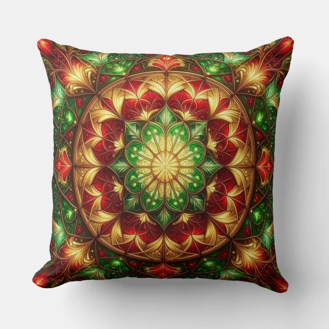 Groene rode decoratieve kerst kussenhoes kussen (Voorkant)
