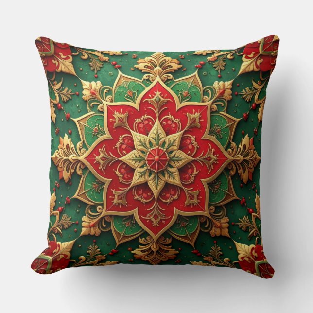 Groene rode decoratieve kerst kussenhoes kussen (Voorkant)