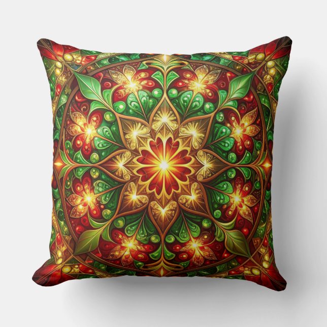 Groene rode decoratieve kerst kussenhoes kussen (Voorkant)