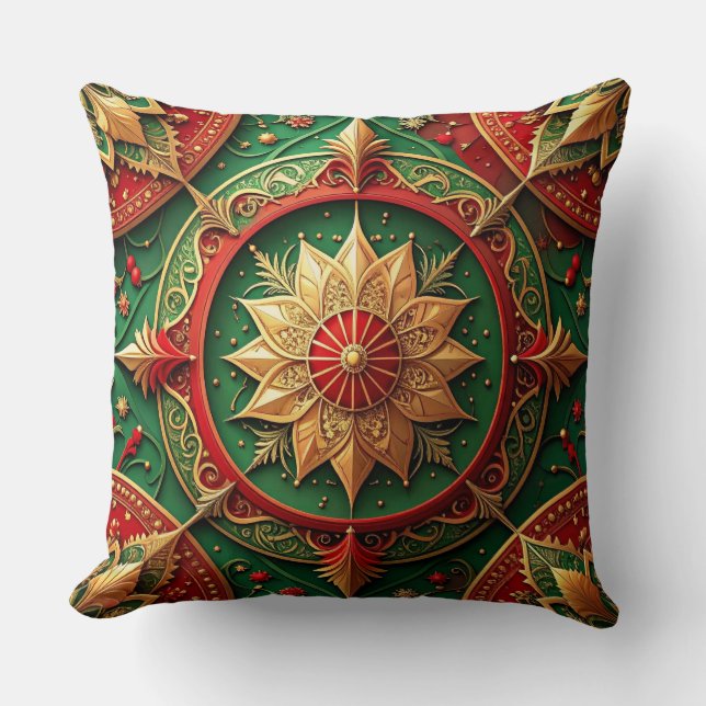 Groene rode decoratieve kerst kussenhoes kussen (Voorkant)