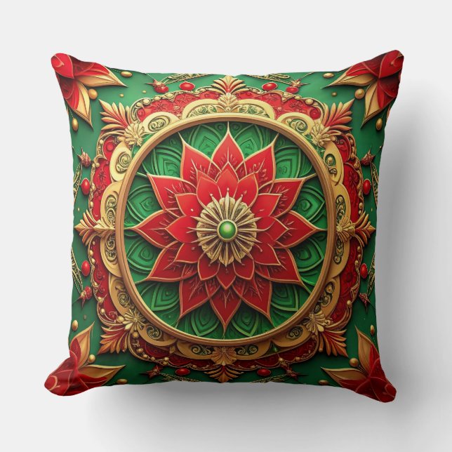 Groene rode decoratieve kerst kussenhoes kussen (Voorkant)