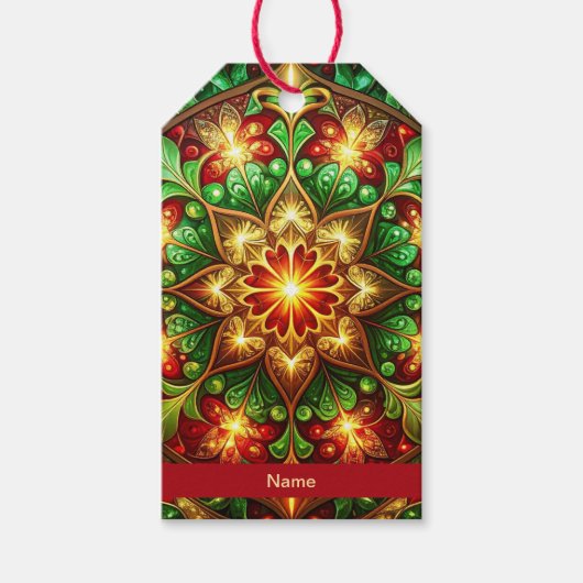 Groene rode decoratieve kerstcadeaubijlage cadeaulabel (Voorkant)