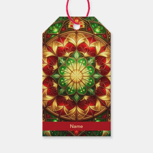 Groene rode decoratieve kerstcadeaubijlage cadeaulabel (Voorkant)