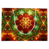 Groene rode decoratieve kerstcadeautas groot cadeauzakje (Achterkant)