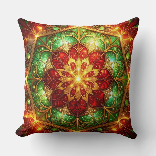 Groene rode decoratieve kerstkussenhoes kussen (Voorkant)