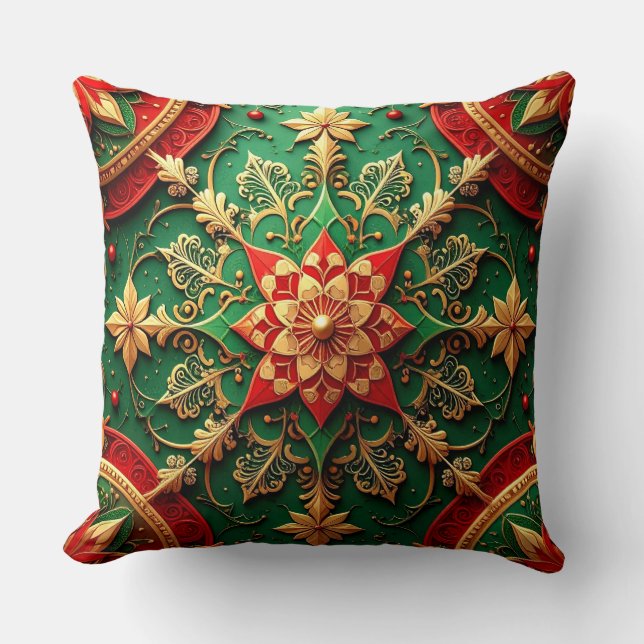 Groene rode decoratieve kerstkussenhoes kussen (Voorkant)