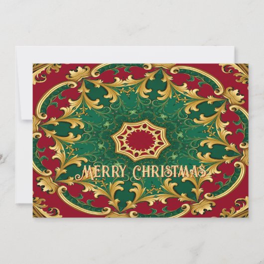 Groene Rode Decoratieve Kerstvakantie Kaart (Voorkant)