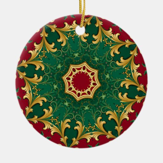 Groene rode decoratieve kerstvakantie keramisch ornament (Voorkant)