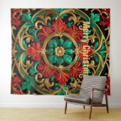 Groene rode decoratieve vakantie achtergrond wandkleed (In Situ (horizontaal))