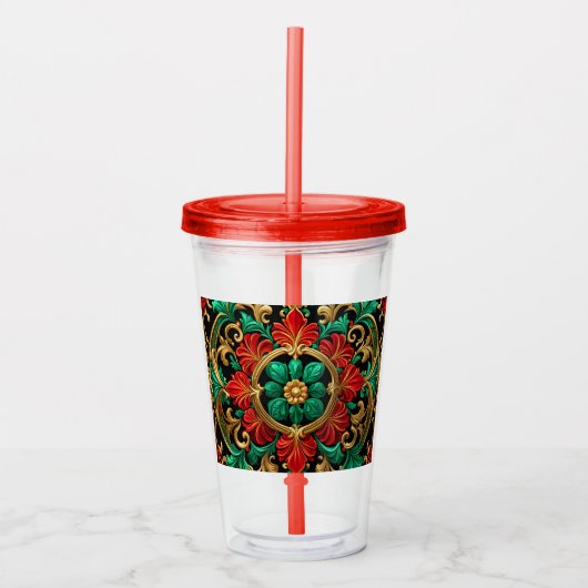 Groene Rode Decoratieve Vakantie Acryl Tumbler Acryl Drinkbeker (Voorkant)