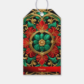 Groene Rode Decoratieve Vakantie Gift Label Cadeaulabel (Voorkant)