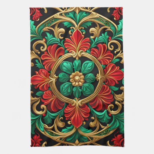 Groene Rode Decoratieve Vakantie Keuken Handdoek (Verticaal)