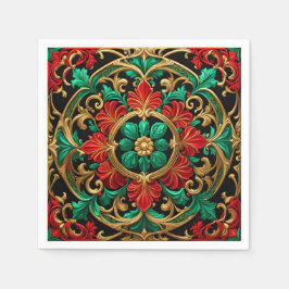 Groene rode decoratieve vakantie servet